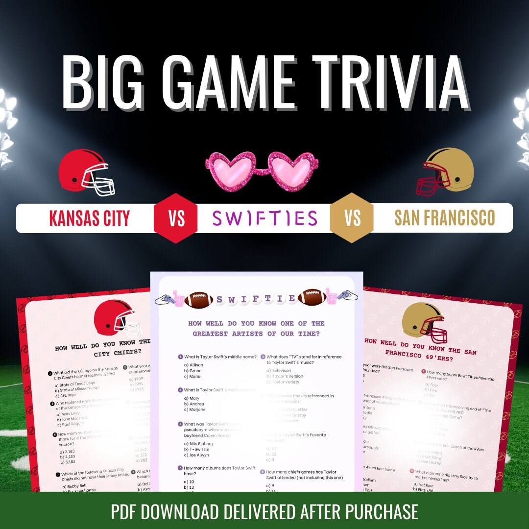 Super Swiftie TRIVIA for the BIG GAME | Football Printable Game | Swiftie and Football Fan Game | Trivia Card | 2024