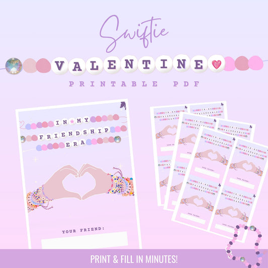 Swiftie Rectangle Valentine's Day Printable | NON EDITABLE VERSION | - Beaded Friendship Bracelet Printable Card | Non Candy Valentine