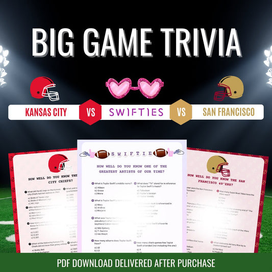 Super Swiftie TRIVIA for the BIG GAME | Football Printable Game | Swiftie and Football Fan Game | Trivia Card | 2024
