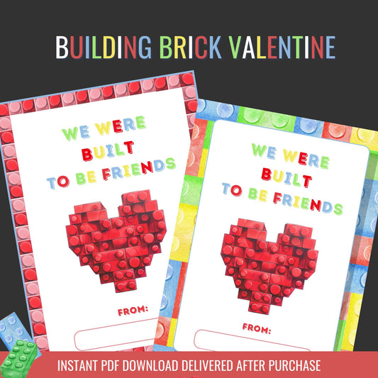 Built To Be Friends Valentine - Brick Valentine's Day Printable | Non Candy Gift | Set of 2  | Instant Printable Download